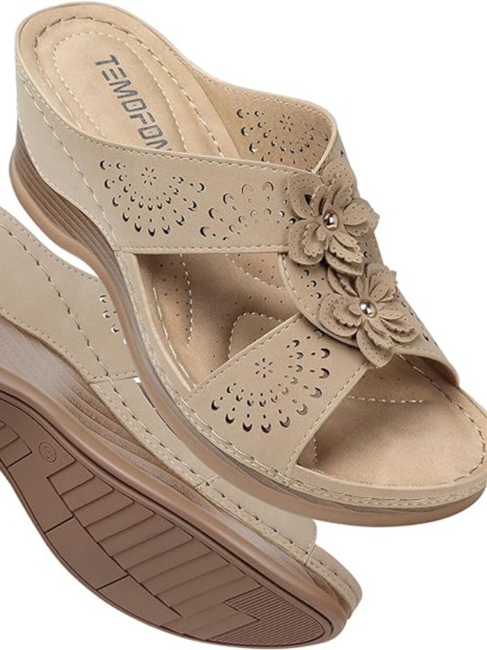 Womens Wedge Sandals Leather: Dressy Sandal, Rubber Sole, Comfortable Walking,